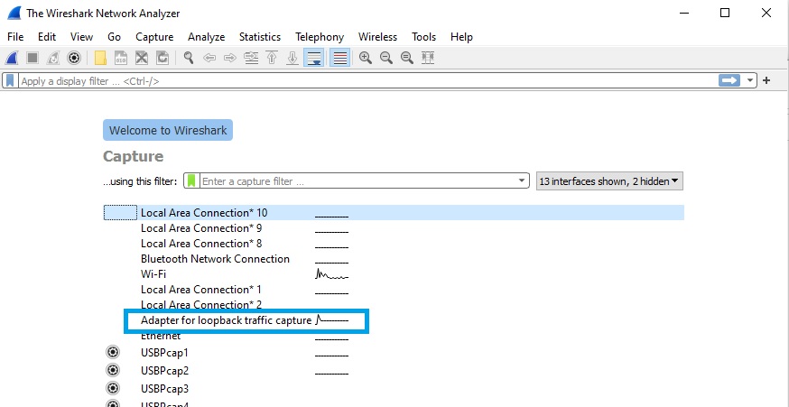 Wireshark: Select loopback adapter